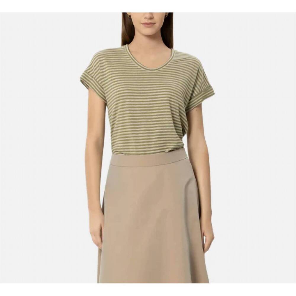 NEW LUISA CERANO linen stripe short sleeve t-shirt in green/khaki